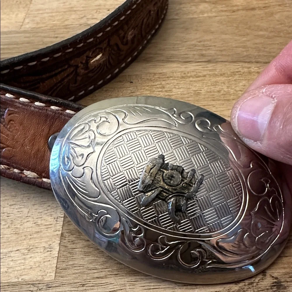 RAMS HORN Justin solid bronze Cougar belt buckle 1976 and Tomy Lama belt